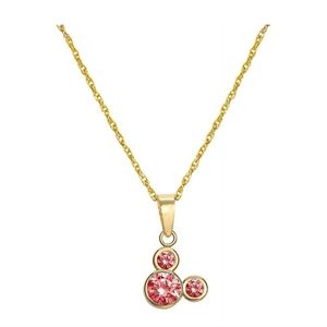 Disney Mickey Mouse 10kt Gold Red Cubic Zirconia Pendant, 16" + 2" Gold Filled C